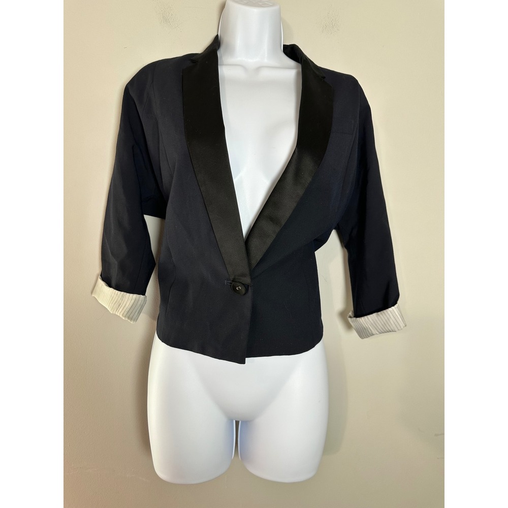 BCBGMAXAZRIA Women's Black Tuxedo Blazer‎ Jacket 3/4 Sleeve Size S